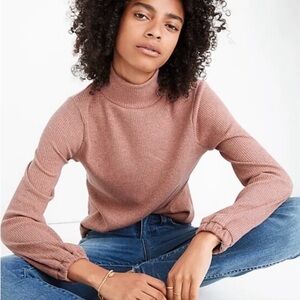 Madewell Heathered Bubble Sleeve Swing Turtleneck Ribbed Top Mauve Size S